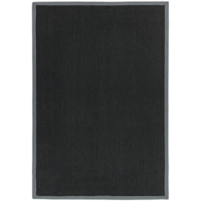 Sisal Cotton Border Plain Natural Fibre Ribbed Textured Flatweave Black/Grey Rug-Asiatic Carpets-Rug Love - The Most Loved Rug Store