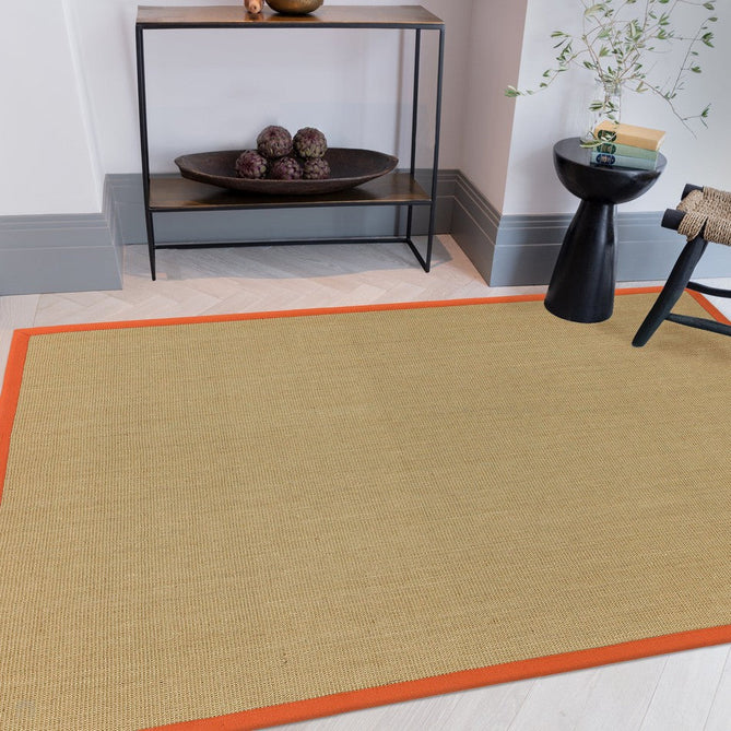 Sisal Cotton Border Plain Natural Fibre Ribbed Textured Flatweave Linen/Orange Rug-Asiatic Carpets-Rug Love - The Most Loved Rug Store