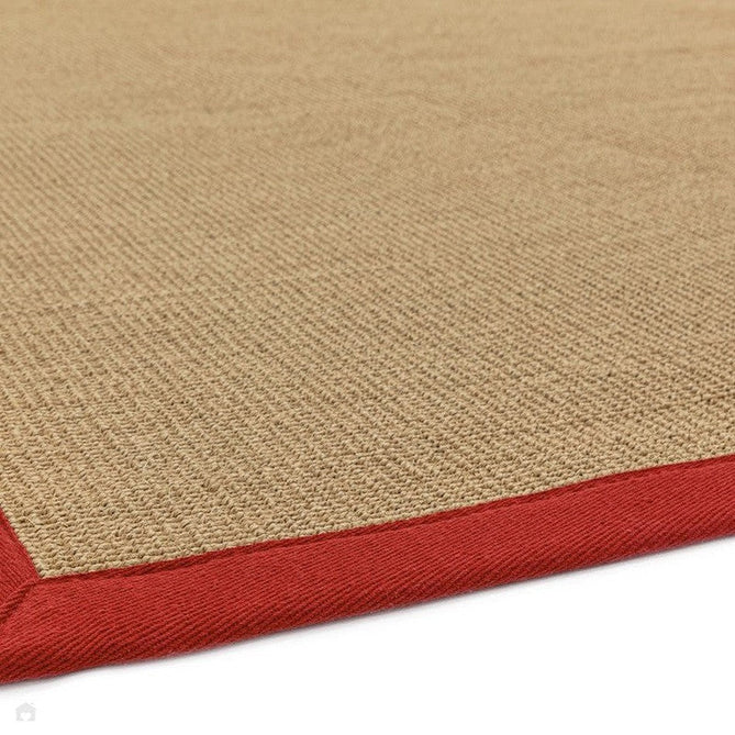 Sisal Cotton Border Plain Natural Fibre Ribbed Textured Flatweave Linen/Red Rug-Asiatic Carpets-Rug Love - The Most Loved Rug Store