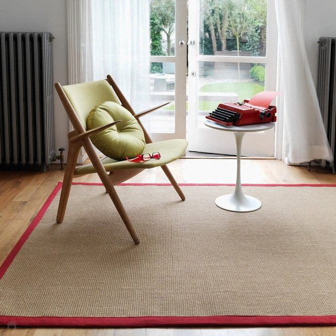 Sisal Cotton Border Plain Natural Fibre Ribbed Textured Flatweave Linen/Red Rug-Asiatic Carpets-Rug Love - The Most Loved Rug Store