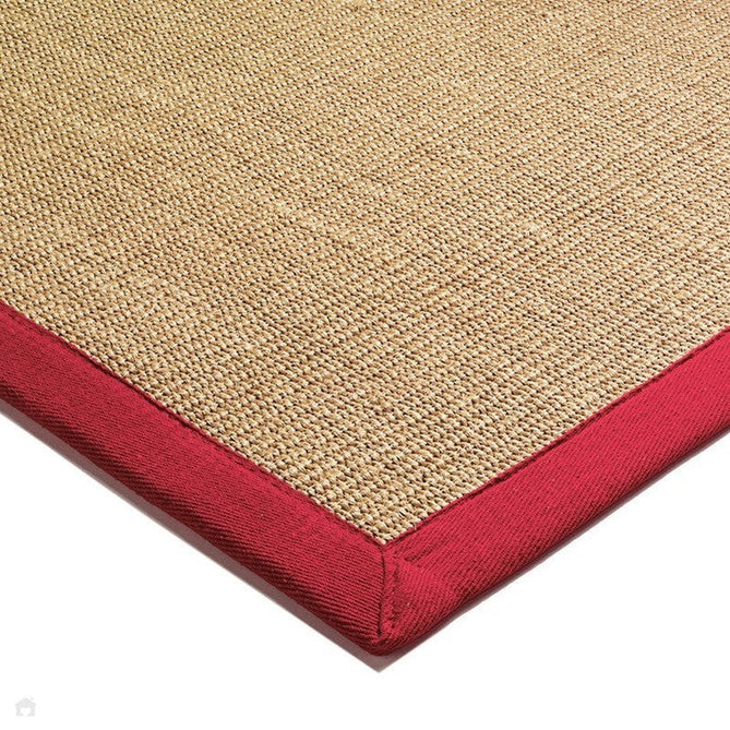 Sisal Cotton Border Plain Natural Fibre Ribbed Textured Flatweave Linen/Red Rug-Asiatic Carpets-Rug Love - The Most Loved Rug Store