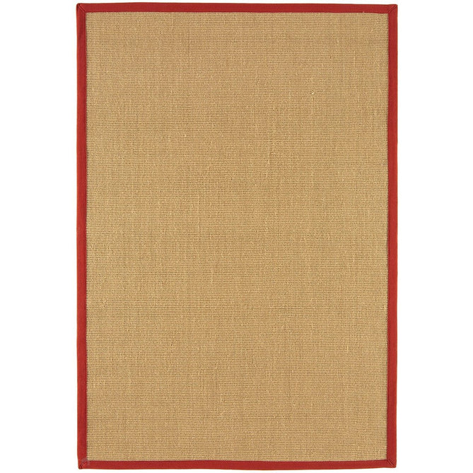 Sisal Cotton Border Plain Natural Fibre Ribbed Textured Flatweave Linen/Red Rug-Asiatic Carpets-Rug Love - The Most Loved Rug Store