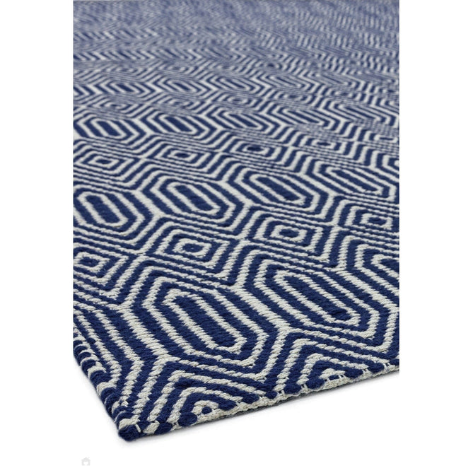 Sloan Modern Geometric Hand-Woven Wool&Cotton Soft-Touch Durable Textured Flatweave Blue Runner-Asiatic Carpets-Rug Love - The Most Loved Rug Store