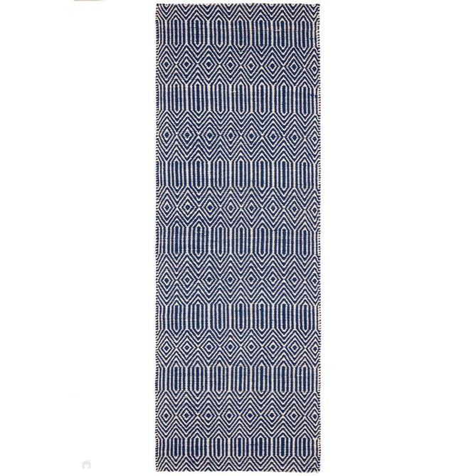 Sloan Modern Geometric Hand-Woven Wool&Cotton Soft-Touch Durable Textured Flatweave Blue Runner-Asiatic Carpets-Rug Love - The Most Loved Rug Store