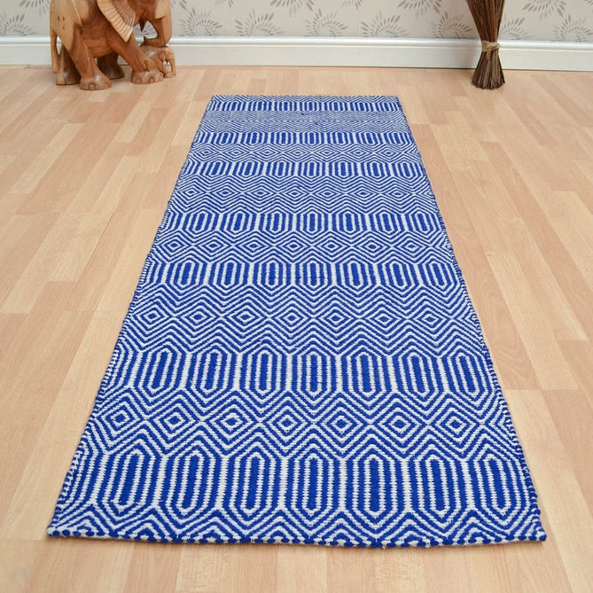 Sloan Modern Geometric Hand-Woven Wool&Cotton Soft-Touch Durable Textured Flatweave Blue Runner-Asiatic Carpets-Rug Love - The Most Loved Rug Store