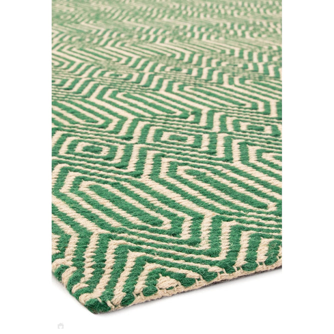 Sloan Modern Geometric Hand-Woven Wool&Cotton Soft-Touch Durable Textured Flatweave Green Runner-Asiatic Carpets-Rug Love - The Most Loved Rug Store