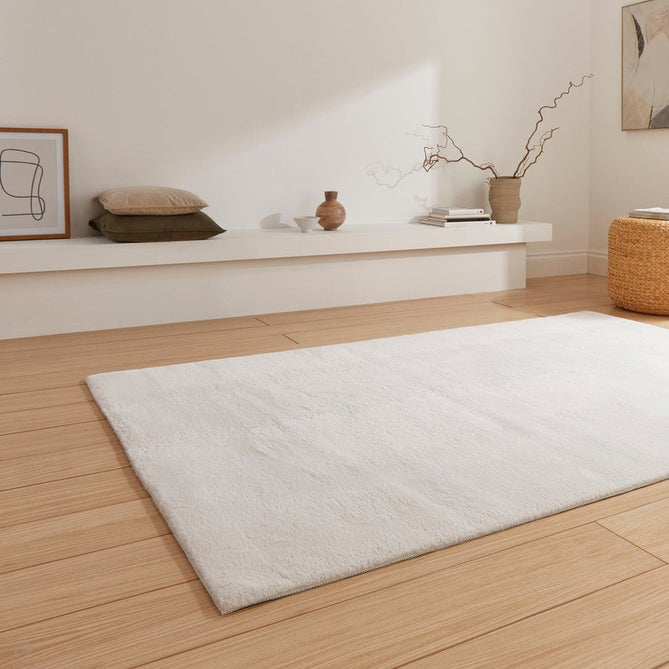 Snug Super-Soft Fuzzy Texture Plain Cream Rug-Think Rugs-Rug Love - The Most Loved Rug Store