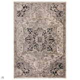 Sovereign Traditional Persian Vintage Distressed Shimmer Medallion Border Soft-Touch Ribbed Textured Polyester Low Flat-Pile Antique Grey/Beige/Charcoal/Multi Rug