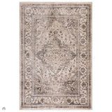 Sovereign Traditional Persian Vintage Distressed Shimmer Medallion Border Soft-Touch Ribbed Textured Polyester Low Flat-Pile Ash Beige/Natural/Grey/Multi Rug