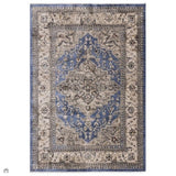 Sovereign Traditional Persian Vintage Distressed Shimmer Medallion Border Soft-Touch Ribbed Textured Polyester Low Flat-Pile Blue/Beige/Grey/Charcoal/Multi Rug