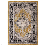 Sovereign Traditional Persian Vintage Distressed Shimmer Medallion Border Soft-Touch Ribbed Textured Polyester Low Flat-Pile Gold/Beige/Grey/Charcoal/Multi Rug