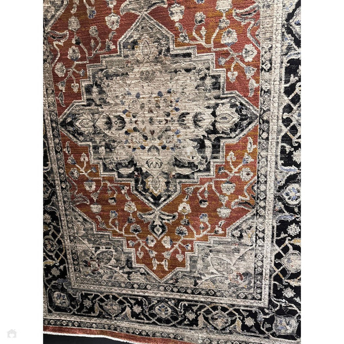 Buy Asiatic Carpets Sovereign Traditional Persian Vintage Distressed Shimmer Medallion Border Soft-Touch Ribbed Textured Polyester Low Flat-Pile Terracotta/Beige/Black Rug Lowest Price | Rug Love