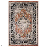 Sovereign Traditional Persian Vintage Distressed Shimmer Medallion Border Soft-Touch Ribbed Textured Polyester Low Flat-Pile Terracotta/Beige/Black/Grey/Multi Rug