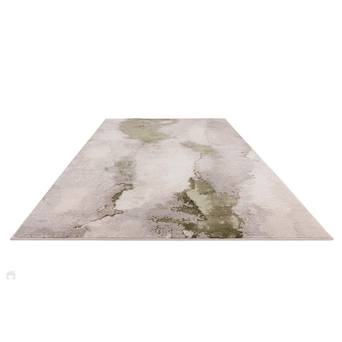 Stellar ST04 Modern Abstract Distressed Metallic Shimmer Hi-Low Textured Smooth Soft-Touch Short Low Pile Green/Grey/Cream Rug-Asiatic Carpets-Rug Love - The Most Loved Rug Store