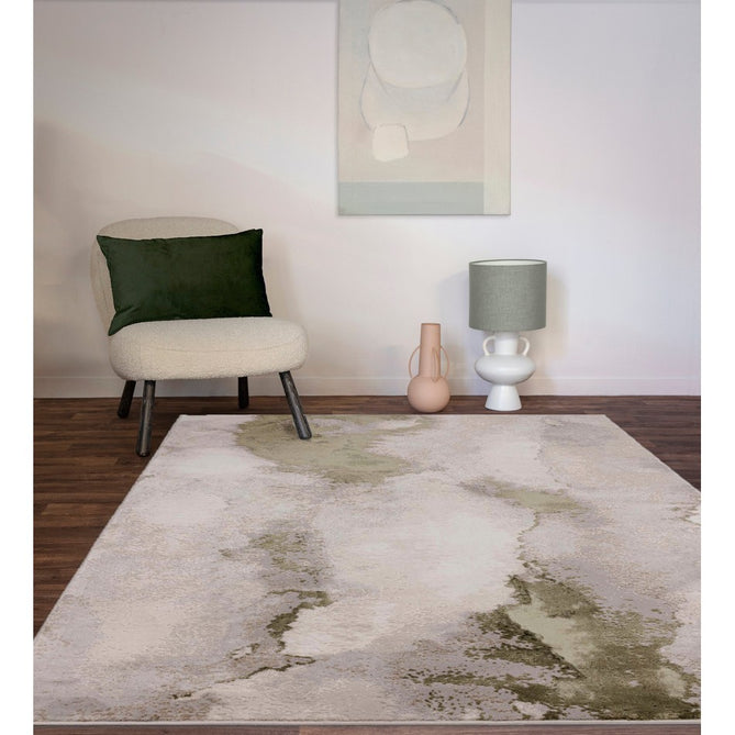 Stellar ST04 Modern Abstract Distressed Metallic Shimmer Hi-Low Textured Smooth Soft-Touch Short Low Pile Green/Grey/Cream Rug-Asiatic Carpets-Rug Love - The Most Loved Rug Store