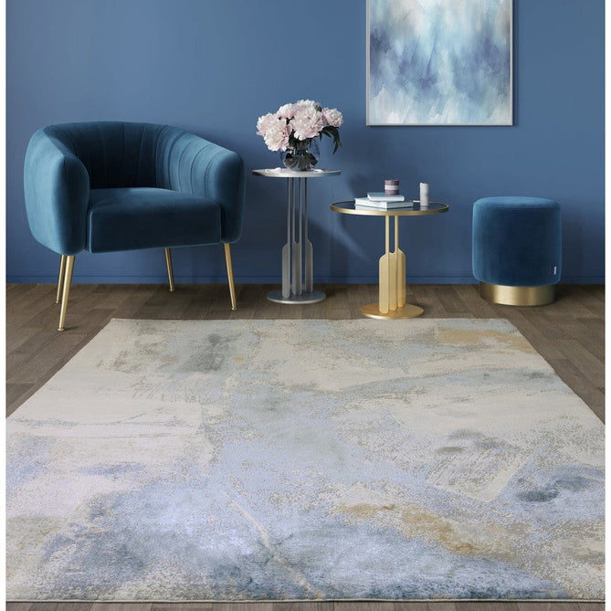 Stellar ST06 Modern Abstract Distressed Metallic Shimmer Hi-Low Textured Smooth Soft-Touch Short Low Pile Blue/Grey/Cream/Beige Rug-Asiatic Carpets-Rug Love - The Most Loved Rug Store