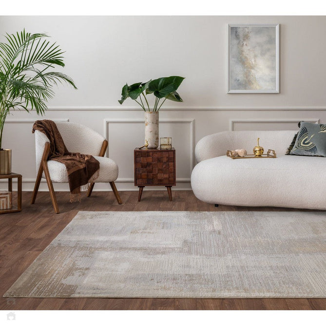 Stellar ST07 Modern Abstract Distressed Metallic Shimmer Hi-Low Textured Smooth Soft-Touch Short Low Pile Grey/Beige/Cream Rug-Asiatic Carpets-Rug Love - The Most Loved Rug Store