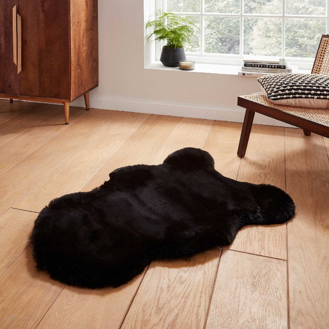 Super Teddy Super Soft Plush Hi Pile Silky Faux Fur Polyester Shaggy Sheepskin Black Rug-Think Rugs-Rug Love - The Most Loved Rug Store