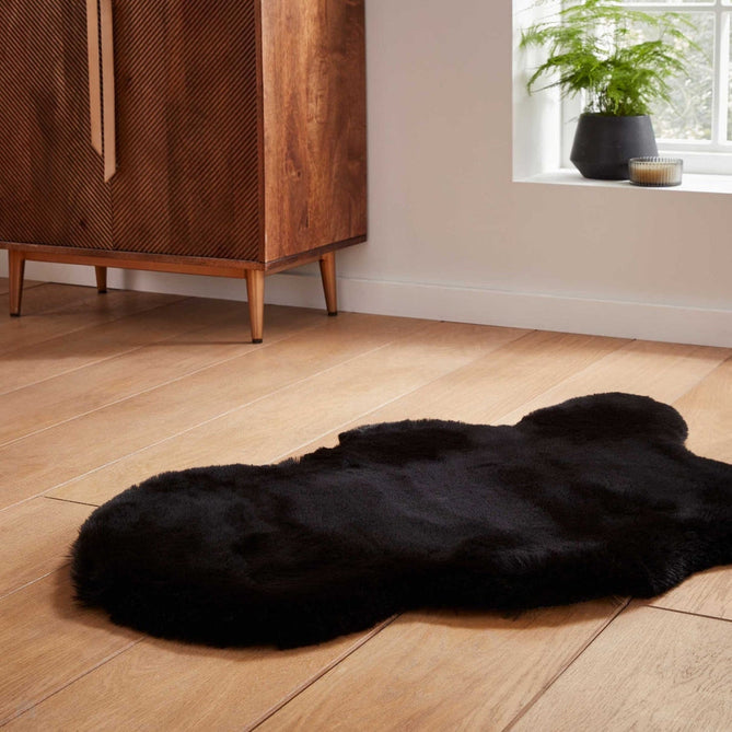 Super Teddy Super Soft Plush Hi Pile Silky Faux Fur Polyester Shaggy Sheepskin Black Rug-Think Rugs-Rug Love - The Most Loved Rug Store