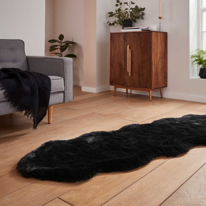 Super Teddy Super Soft Plush Hi Pile Silky Faux Fur Polyester Shaggy Sheepskin Black Rug-Think Rugs-Rug Love - The Most Loved Rug Store