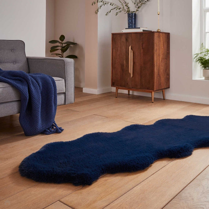 Super Teddy Super Soft Plush Hi Pile Silky Faux Fur Polyester Shaggy Sheepskin Navy Rug-Think Rugs-Rug Love - The Most Loved Rug Store