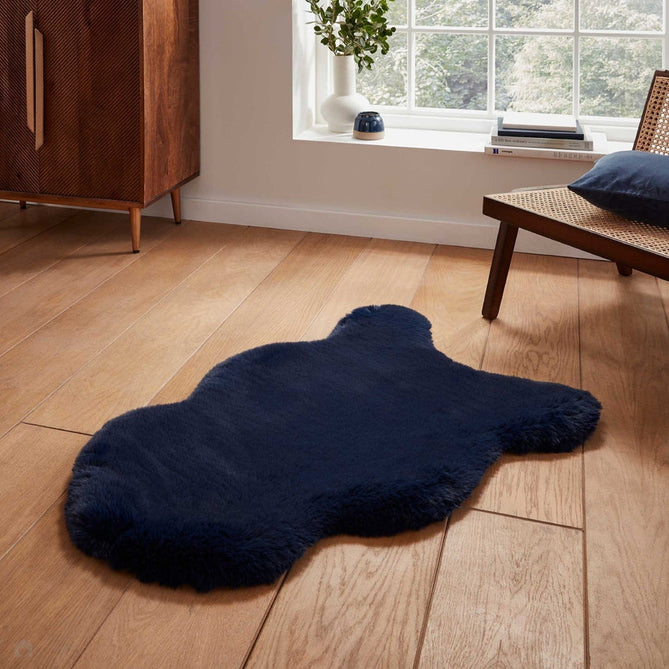 Super Teddy Super Soft Plush Hi Pile Silky Faux Fur Polyester Shaggy Sheepskin Navy Rug-Think Rugs-Rug Love - The Most Loved Rug Store