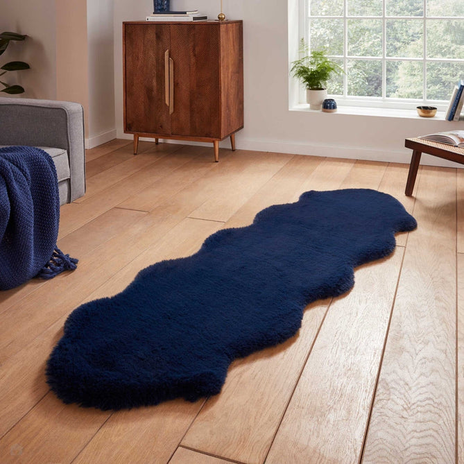 Super Teddy Super Soft Plush Hi Pile Silky Faux Fur Polyester Shaggy Sheepskin Navy Rug-Think Rugs-Rug Love - The Most Loved Rug Store