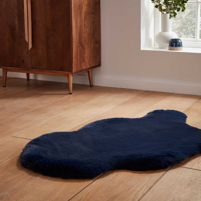 Super Teddy Super Soft Plush Hi Pile Silky Faux Fur Polyester Shaggy Sheepskin Navy Rug-Think Rugs-Rug Love - The Most Loved Rug Store