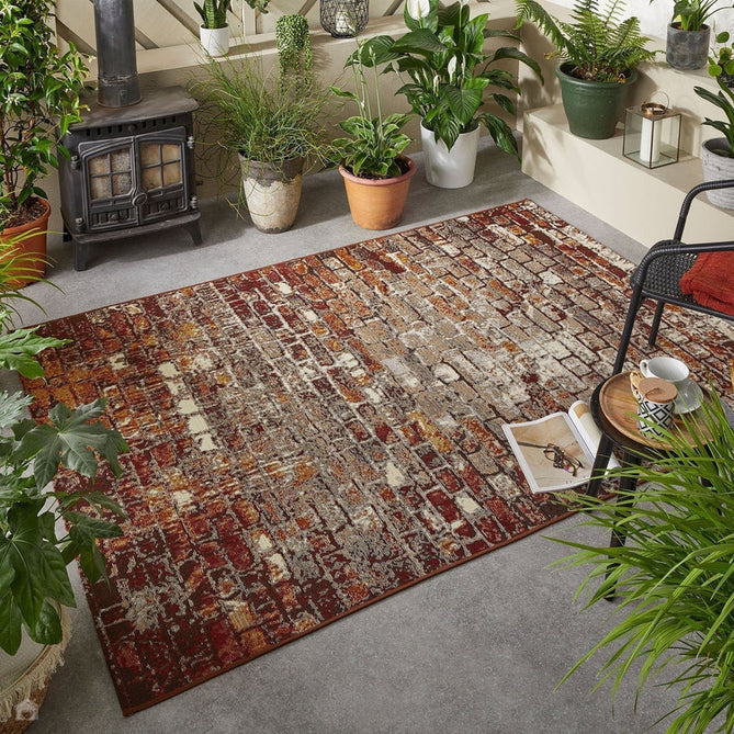 Terra Nova Brick Modern Geometric Durable Stain-Resistant Weatherproof Flatweave In-Outdoor Red/Brown/Beige Rug-Oriental Weavers-Rug Love - The Most Loved Rug Store