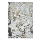 Tidal TL837 Modern Abstract Distressed Metallic Shimmer Soft Smooth Textured Polyester Low Profile Short Pile Silver/Beige/Cream/Charcoal Rug