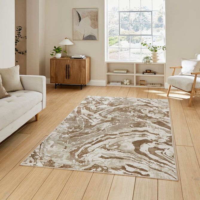 Tidal TL982 Modern Abstract Distressed Metallic Shimmer Soft Smooth Textured Polyester Flatpile Beige Rug-Think Rugs-Rug Love - The Most Loved Rug Store