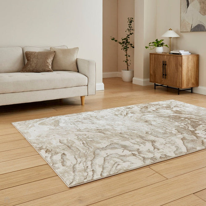 Tidal TL982 Modern Abstract Distressed Metallic Shimmer Soft Smooth Textured Polyester Flatpile Beige Rug-Think Rugs-Rug Love - The Most Loved Rug Store