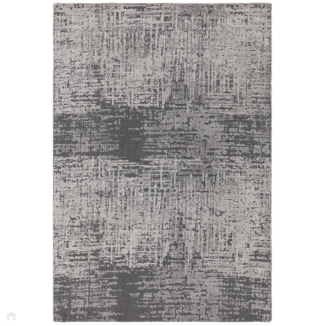 Torino Modern Abstract Distressed Shimmer Tonal Textured Hi-Low Soft Wool Loop & Viscose Flatweave Charcoal Grey/Silver Rug-Asiatic Carpets-Rug Love - The Most Loved Rug Store