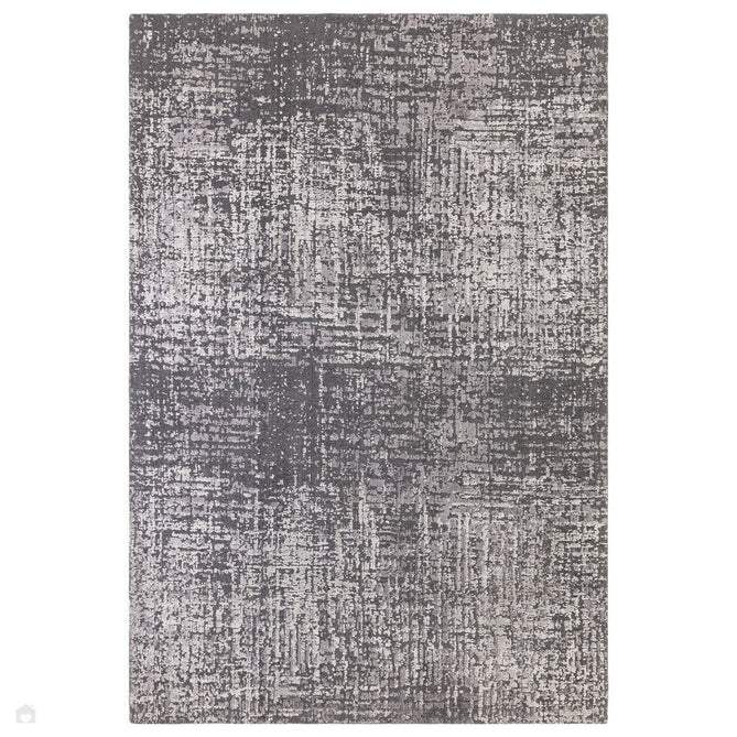 Torino Modern Abstract Distressed Shimmer Tonal Textured Hi-Low Soft Wool Loop & Viscose Flatweave Charcoal Grey/Silver Rug-Asiatic Carpets-Rug Love - The Most Loved Rug Store