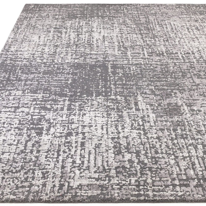 Torino Modern Abstract Distressed Shimmer Tonal Textured Hi-Low Soft Wool Loop & Viscose Flatweave Charcoal Grey/Silver Rug-Asiatic Carpets-Rug Love - The Most Loved Rug Store