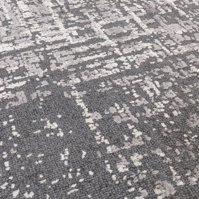 Torino Modern Abstract Distressed Shimmer Tonal Textured Hi-Low Soft Wool Loop & Viscose Flatweave Charcoal Grey/Silver Rug-Asiatic Carpets-Rug Love - The Most Loved Rug Store