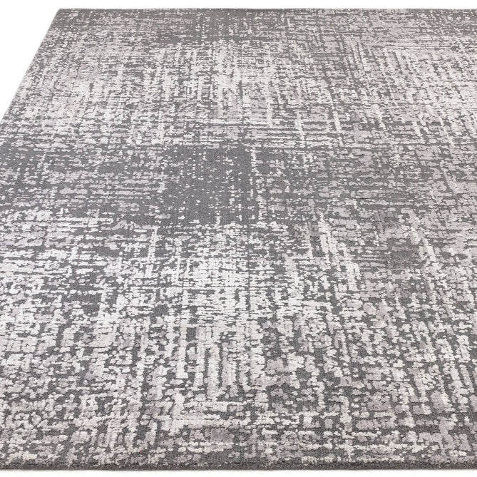 Torino Modern Abstract Distressed Shimmer Tonal Textured Hi-Low Soft Wool Loop & Viscose Flatweave Charcoal Grey/Silver Rug-Asiatic Carpets-Rug Love - The Most Loved Rug Store