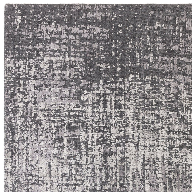 Torino Modern Abstract Distressed Shimmer Tonal Textured Hi-Low Soft Wool Loop & Viscose Flatweave Charcoal Grey/Silver Rug-Asiatic Carpets-Rug Love - The Most Loved Rug Store