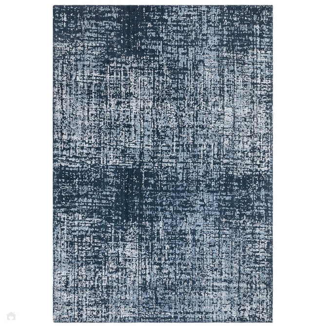 Torino Modern Abstract Distressed Shimmer Tonal Textured Hi-Low Soft Wool Loop & Viscose Flatweave Petrol Blue Rug-Asiatic Carpets-Rug Love - The Most Loved Rug Store