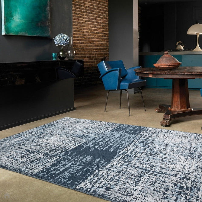 Torino Modern Abstract Distressed Shimmer Tonal Textured Hi-Low Soft Wool Loop & Viscose Flatweave Petrol Blue Rug-Asiatic Carpets-Rug Love - The Most Loved Rug Store