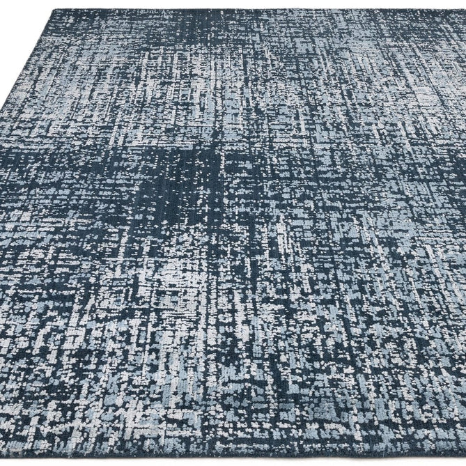 Torino Modern Abstract Distressed Shimmer Tonal Textured Hi-Low Soft Wool Loop & Viscose Flatweave Petrol Blue Rug-Asiatic Carpets-Rug Love - The Most Loved Rug Store