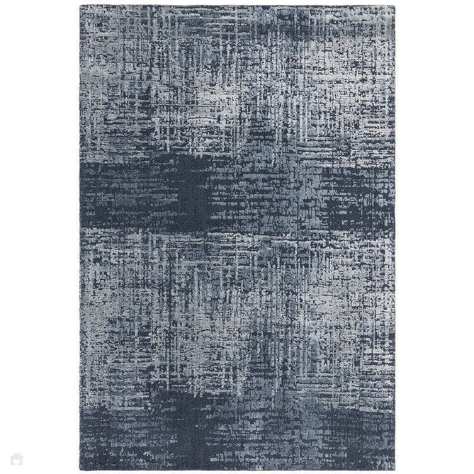 Torino Modern Abstract Distressed Shimmer Tonal Textured Hi-Low Soft Wool Loop & Viscose Flatweave Petrol Blue Rug-Asiatic Carpets-Rug Love - The Most Loved Rug Store