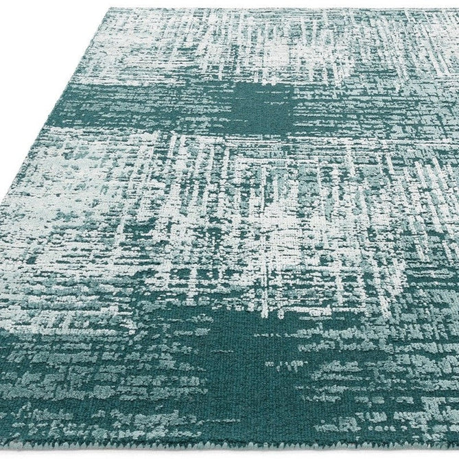 Torino Modern Abstract Distressed Shimmer Tonal Textured Hi-Low Soft Wool Loop & Viscose Flatweave Teal Green Rug-Asiatic Carpets-Rug Love - The Most Loved Rug Store