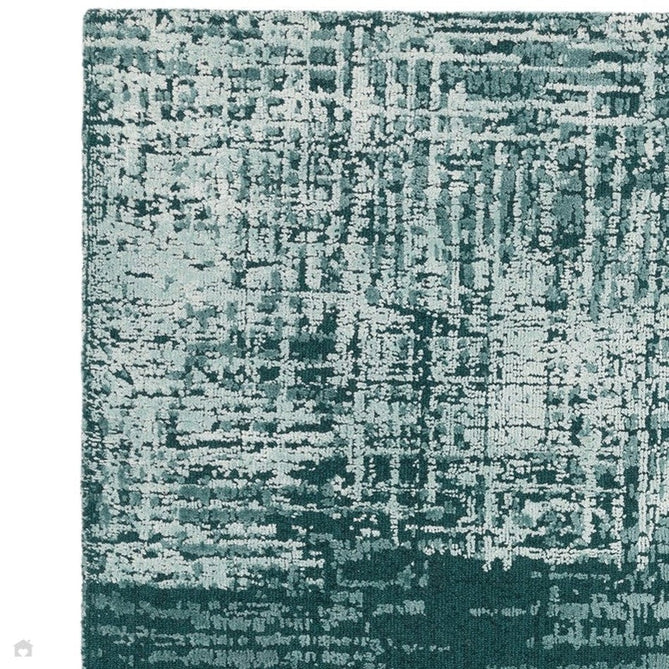 Torino Modern Abstract Distressed Shimmer Tonal Textured Hi-Low Soft Wool Loop & Viscose Flatweave Teal Green Rug-Asiatic Carpets-Rug Love - The Most Loved Rug Store