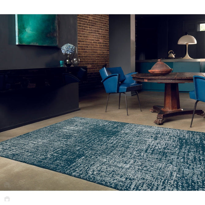 Torino Modern Abstract Distressed Shimmer Tonal Textured Hi-Low Soft Wool Loop & Viscose Flatweave Teal Green Rug-Asiatic Carpets-Rug Love - The Most Loved Rug Store