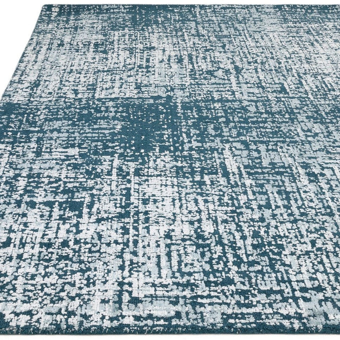 Torino Modern Abstract Distressed Shimmer Tonal Textured Hi-Low Soft Wool Loop & Viscose Flatweave Teal Green Rug-Asiatic Carpets-Rug Love - The Most Loved Rug Store