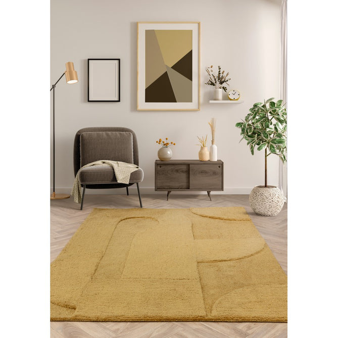 Tova Modern Plain Carved Geometric Hi-Low Textured Soft-Touch Polyester Ochre Yellow Rug-Asiatic Carpets-Rug Love - The Most Loved Rug Store