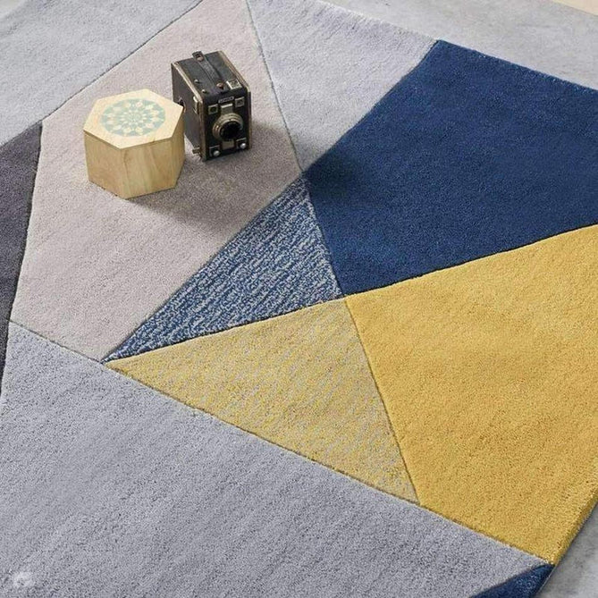 Trio Modern Geometric Triangles Hand-Carved Soft Blue/Ochre/Multicolour Rug-Origins-Rug Love - The Most Loved Rug Store