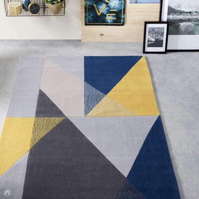 Trio Modern Geometric Triangles Hand-Carved Soft Blue/Ochre/Multicolour Rug-Origins-Rug Love - The Most Loved Rug Store