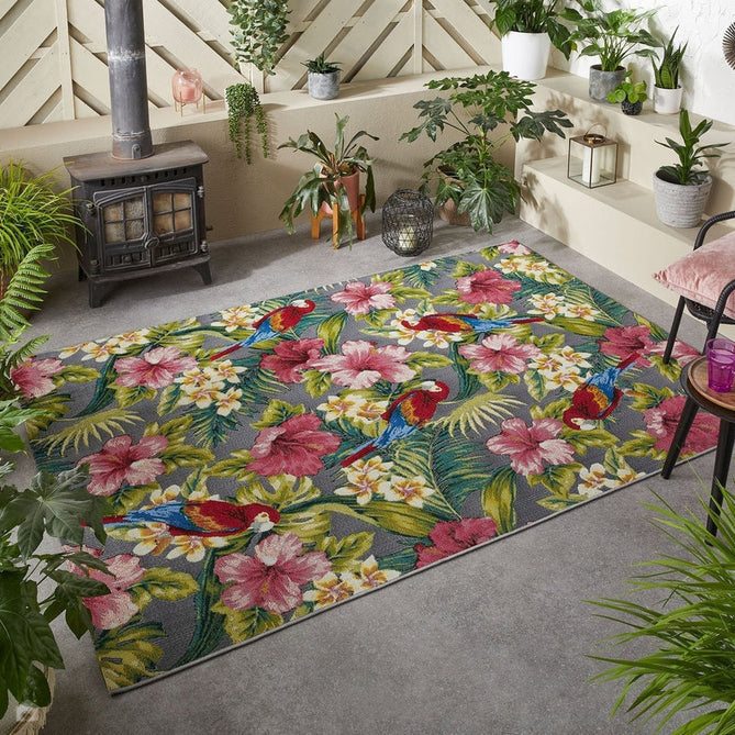 Tropicana 2 E Botanical Floral Durable Stain-Resistant Weatherproof Flatweave In-Outdoor Grey/Pink/Green/Multicolour Rug-Oriental Weavers-Rug Love - The Most Loved Rug Store